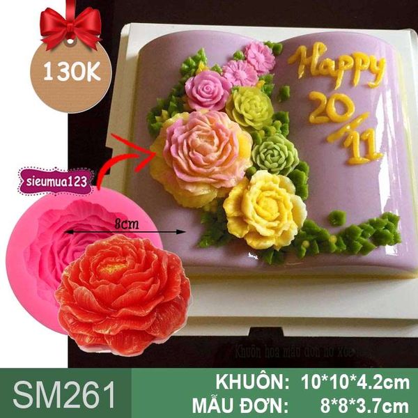 Khuôn rau câu silicon hoa mẫu đơn nở xòe lớn 8cm ( SM261 )