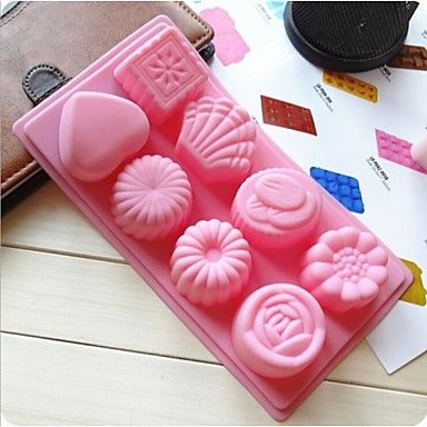 Khuôn silicon pudding 8 hoa sò tim vuông 5cm ( TC302 ) còn 2 cái
