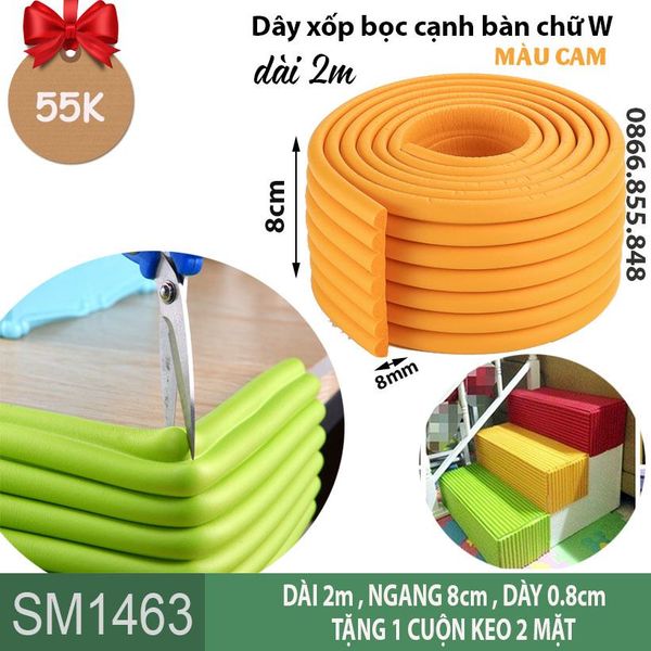 Dây xốp bọc cạnh bàn chữ W dài 2m màu cam đậm (SM1463 ) kèm keo dán