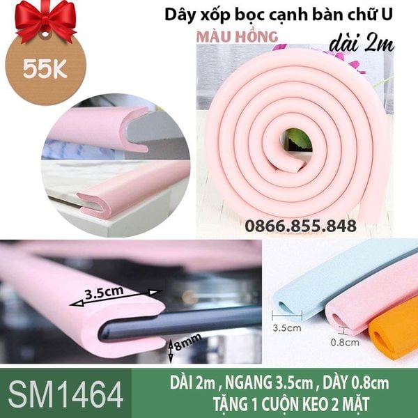 Dây xốp bọc cạnh bàn chữ U màu hồng kem sáng dài 2m ( SM1464 ) có kèm keo dán