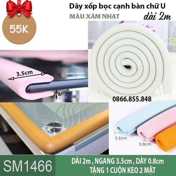 Dây xốp bọc cạnh bàn chữ U màu xám nhạt dài 2m ( SM1466 ) có kèm keo dán