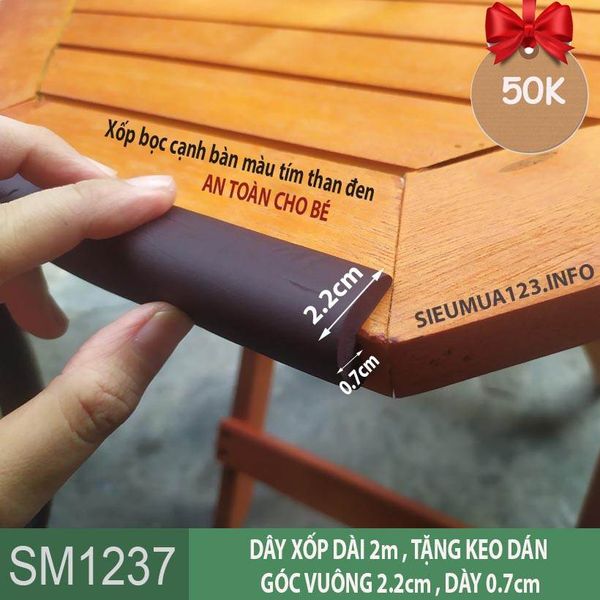 Cuộn xốp bọc cạnh bàn dài 2m màu tím than đen ( SM1237 )