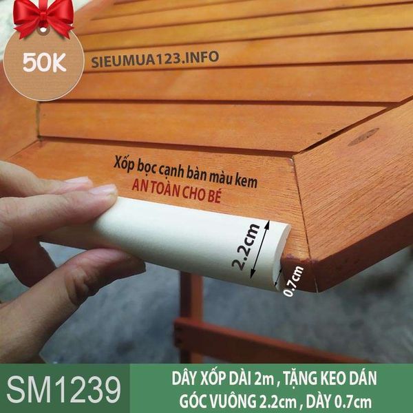 Cuộn xốp bọc cạnh bàn dài 2m màu kem ( SM1239 )