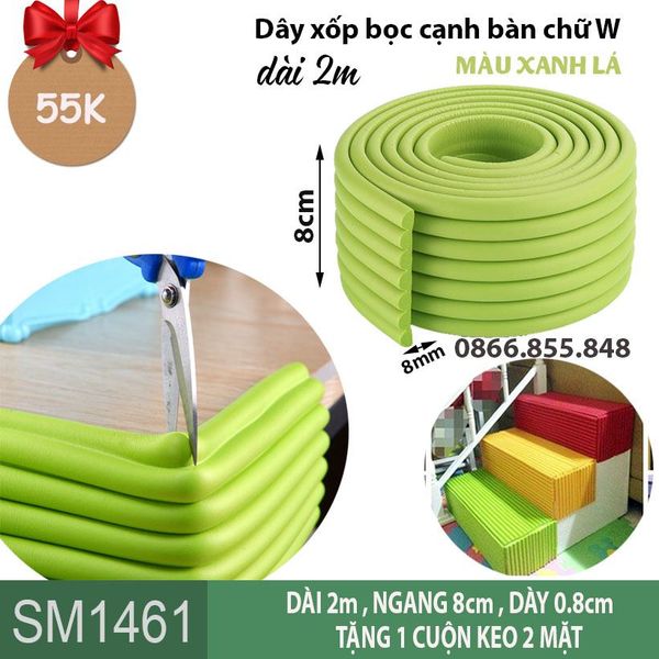 Dây xốp bọc cạnh bàn chữ W dài 2m màu xanh lá đậm (SM1461 ) kèm keo dán