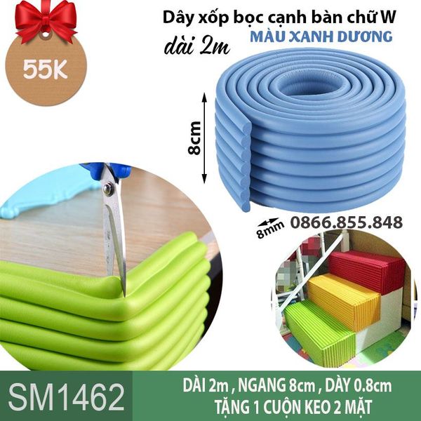Dây xốp bọc cạnh bàn chữ W dài 2m màu xanh dương đậm (SM1462 ) kèm keo dán
