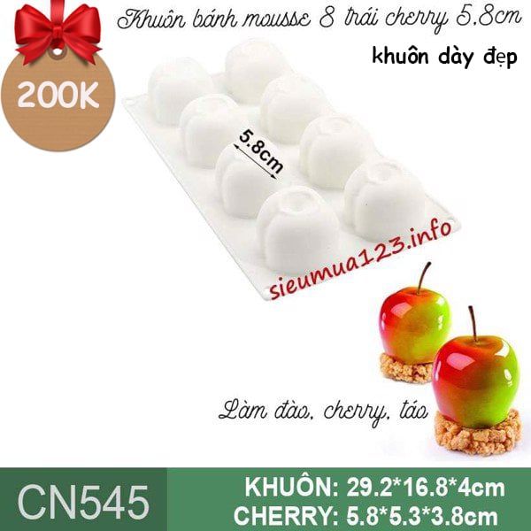 Khuôn bánh mousse silicon : Khuôn 8 trái cherry đơn 5,8cm ( CN545 ) loại mới dày ( CÒN NHIỀU )