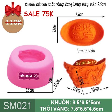 Khuôn silicon thỏi vàng Song Long May Mắn 7,5cm ( SM021 )