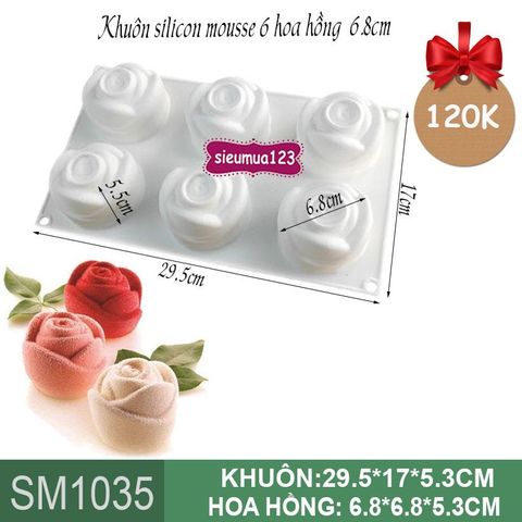 Khuôn silicon mousse 6 hoa hồng 6.8cm ( SM1035 )
