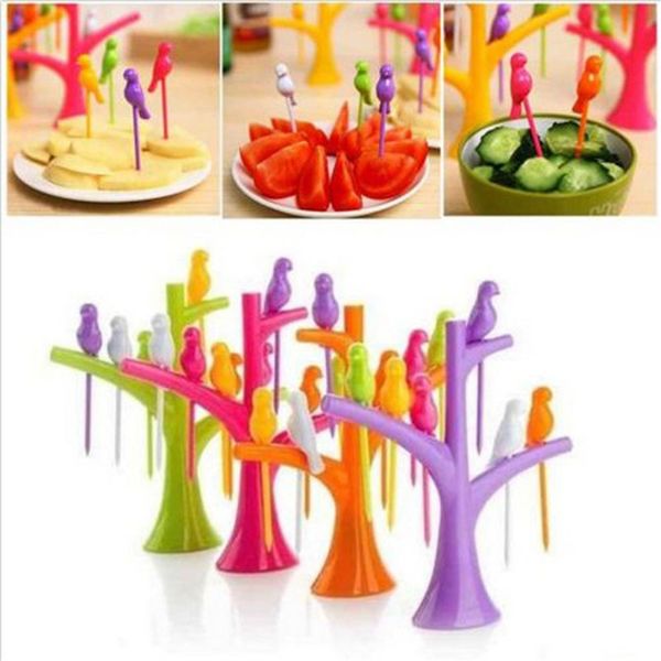 Bộ 6 nĩa ghim hoa quả hình chim trên cành ( SE190 )