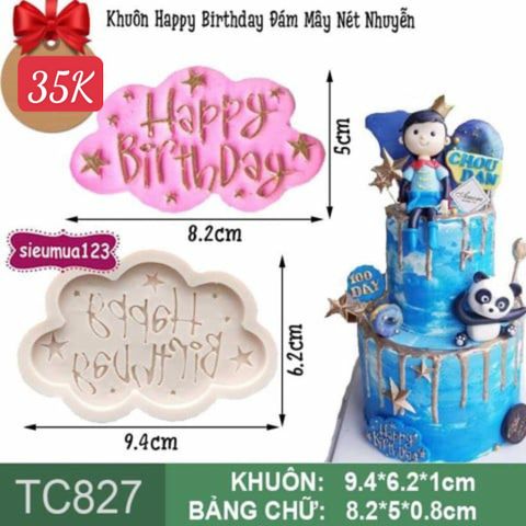 Khuôn Silicon Fondant Chữ Happy Birthday Đám Mây Nét Nhuyễn ( TC827 )