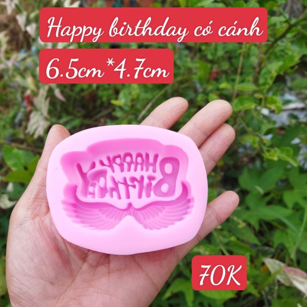 Khuôn silicon chữ happy birthday 6,5cm ( TC308 ) đôi cánh thiên thần
