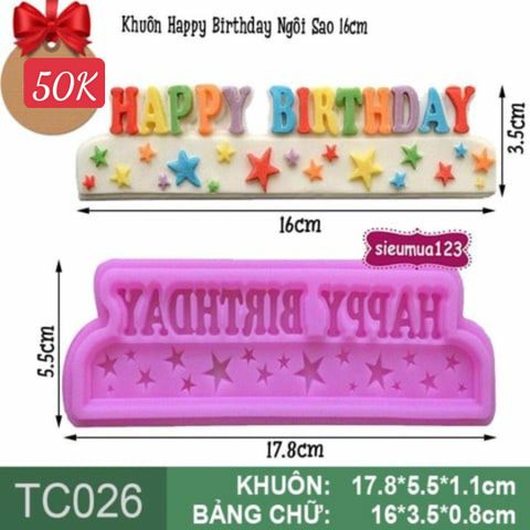 Khuôn silicon Chữ Happy Birthday 16cm ( TC026 ) Ngôi Sao