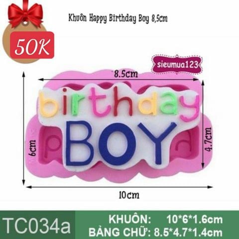 Khuôn Silicon Làm Rau Câu Chữ Happy Birthday Boy 8,5cm ( TC034 )