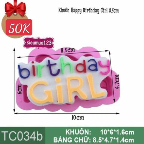 Khuôn Silicon Làm Rau Câu Chữ Happy Birthday-Girl 8,5cm ( TC034 )