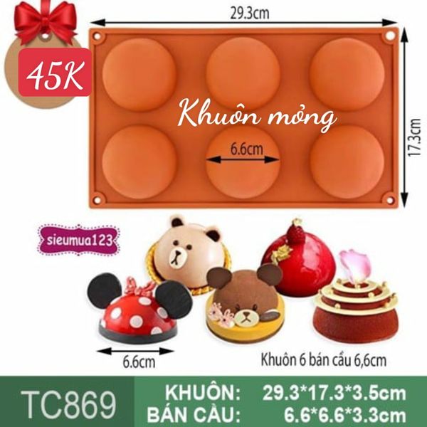 Khuôn silicon nướng bánh 6 bán cầu 6,6cm ( TC869 )
