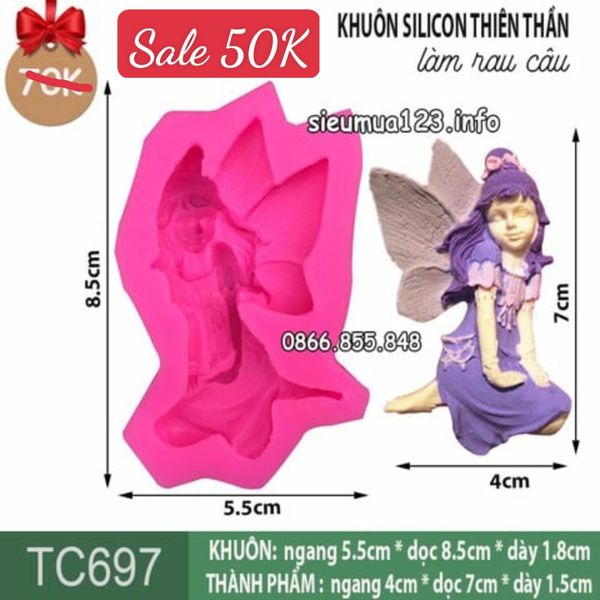 Khuôn silicon cô gái thiên thần nhỏ angel ngồi nghiêng 7cm ( TC697 )
