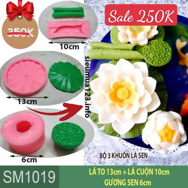 Bộ 3 khuôn silicon gương sen + lá sen tròn + lá sen cuốn ( SM1019 ) có bán lẻ từng món