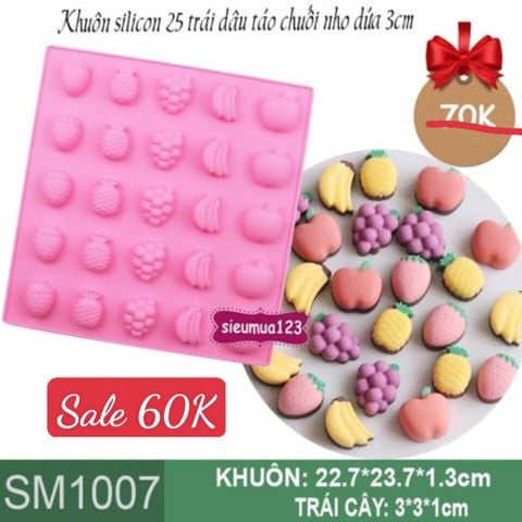 Khuôn silicon 25 trái cây dâu táo chuối nho dứa 3cm ( SM1007 )