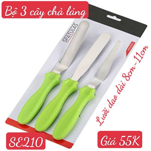 Bộ 3 cây dao chà láng bánh kem cán nhựa mini ( SE210 ) dày đẹp