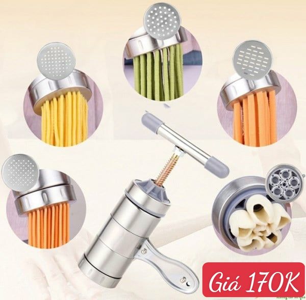Bộ dụng cụ làm bún mì bánh canh nui bằng inox có 5 đầu ( SM1368 ) để tự làm thủ công tại nhà
