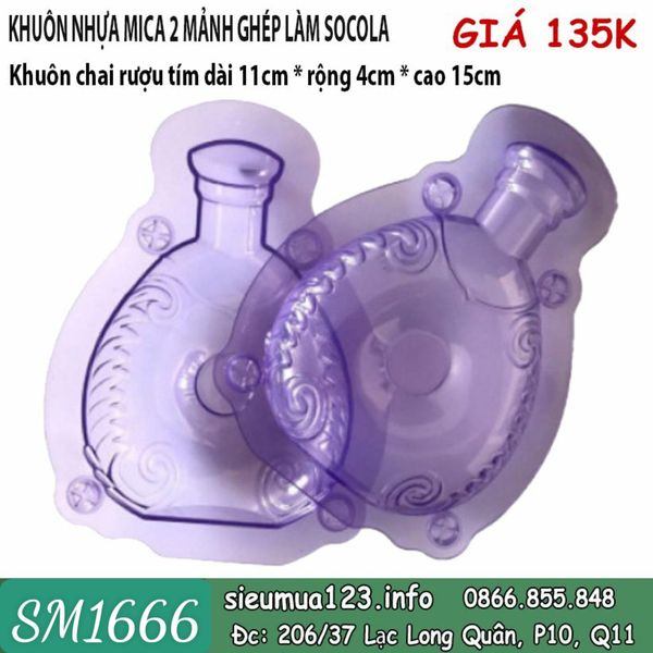 Khuôn nhựa mica hình chai rượu tím dài 11cm làm socola ( SM1666 ) CÒN 2 CÁI
