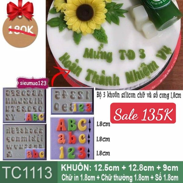 Bộ 3 khuôn silicon chữ và số cong 1,8cm ( TC1113 )