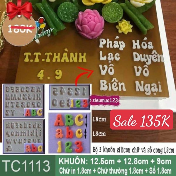 Bộ 3 khuôn silicon chữ và số cong 1,8cm ( TC1113 )