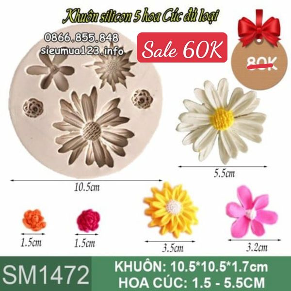 Khuôn silicon làm rau câu 5 hoa cúc đủ loại ( SM1472 )