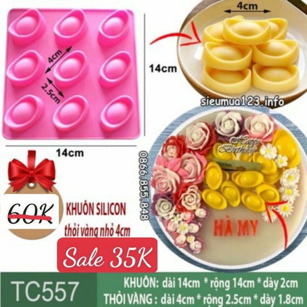 Khuôn silicon 9 thỏi vàng mini 4cm làm rau câu ( TC557 )