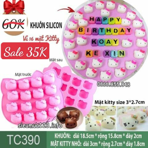 Khuôn silicon 16 mặt Kitty nhỏ 3cm ( TC390 )