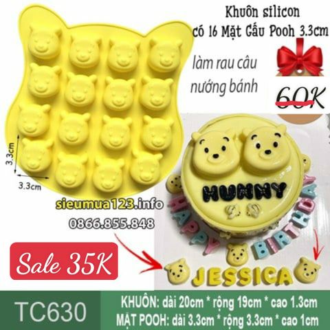 Khuôn silicon 16 mặt gấu Pooh 3,3cm ( TC630 )