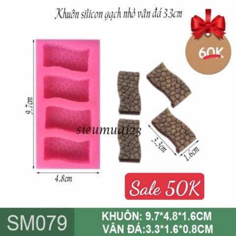 Khuôn silicon 4 cục gạch nhỏ lót đường vân đá 3,3cm ( SM079 )