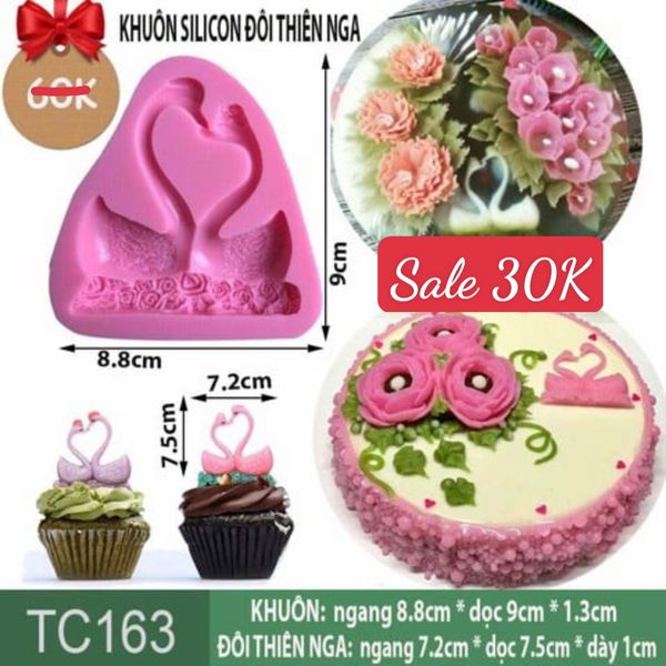 Khuôn silicon 2 con thiên nga tình yêu 7,5cm làm rau câu ( TC163 ) khuôn hồng