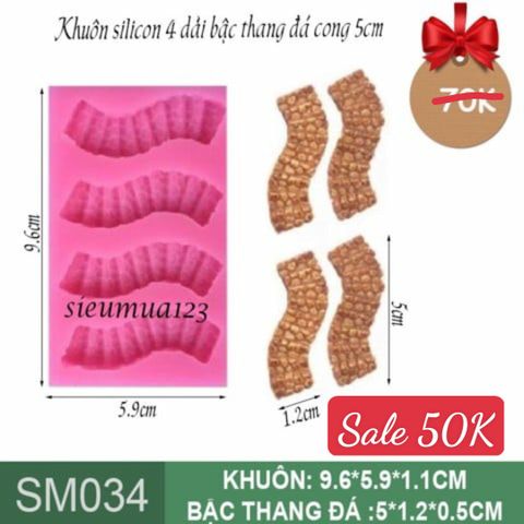 Khuôn silicon làm rau câu 4 dải bậc thang đá cong 5cm làm đường đi ( SM034 )