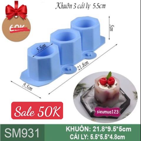 Khuôn rau câu silicon 3 cái ly 5,5cm ( SM931 )
