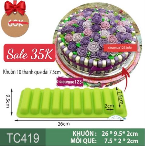 Khuôn silicon ốp viền 10 thanh que đứng 7,5cm làm giỏ hoa ( TC419 )