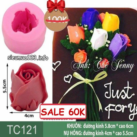 Khuôn silicon búp hồng nụ hồng cao 5,5cm ( TC121 )