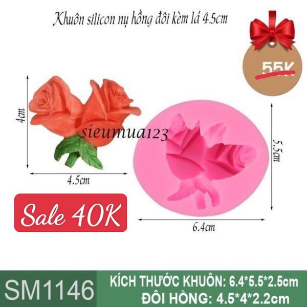 Khuôn silicon nụ hồng đôi kèm lá 4,5cm ( SM1146 ) còn hàng