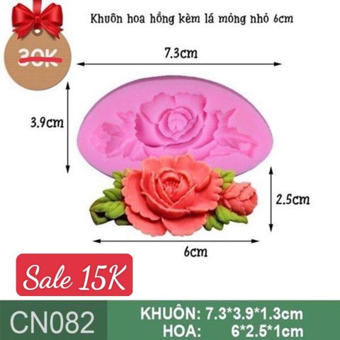 Khuôn silicon hoa hồng kèm lá nhỏ 6cm làm fondant ( CN082 )