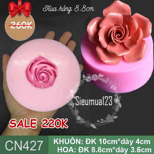 Khuôn silicon làm rau câu hoa hồng đỏ cánh mỏng xòe size 8,8cm ( CN427 )  438gr