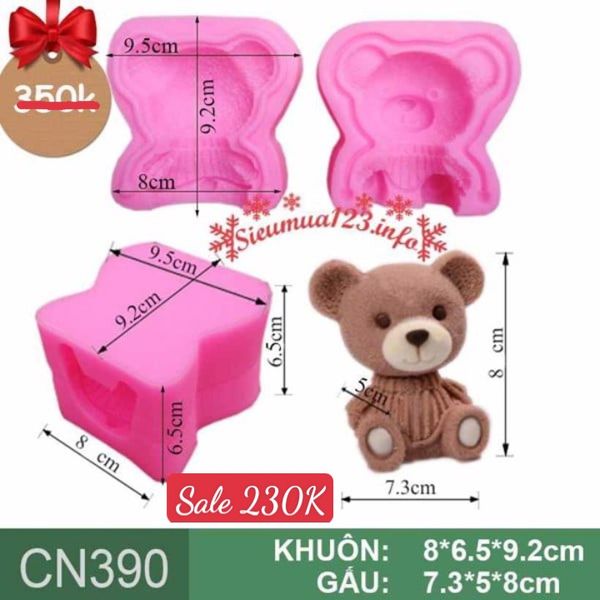 Khuôn silicon con gấu Teddy Bear cao 8cm ( CN390 )