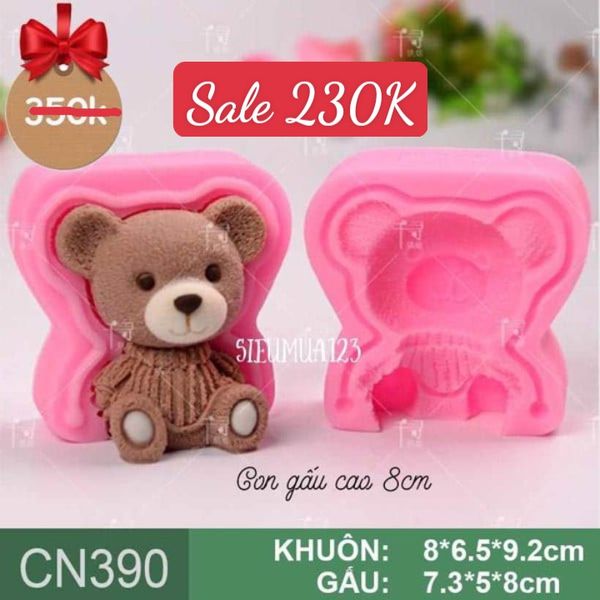 Khuôn silicon con gấu Teddy Bear cao 8cm ( CN390 )