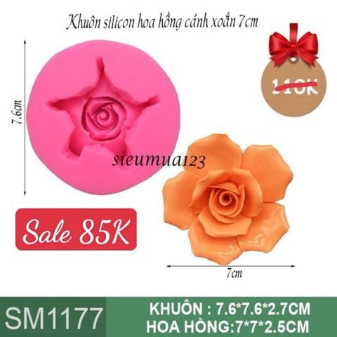 Khuôn silicon hoa hồng cánh xoắn có đế 7cm ( SM1177 )