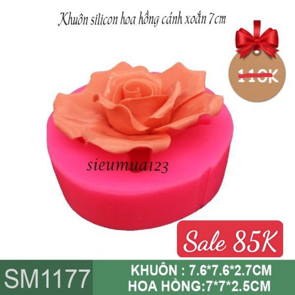 Khuôn silicon hoa hồng cánh xoắn có đế 7cm ( SM1177 )
