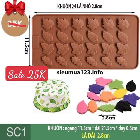Khuôn silicon làm thạch rau câu 24 chiếc lá 2,8cm ( SC1 )