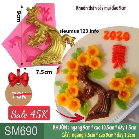 Khuôn silicon làm rau câu thân cây mai đào 9cm ( SM690 )