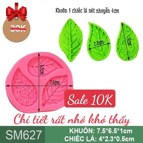 Khuôn silicon fondant 3 chiếc lá nét nhuyễn 4cm ( SM627 )