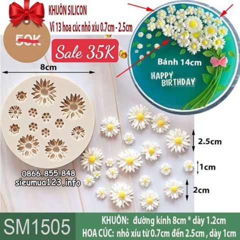 Khuôn silicon vỉ 13 hoa cúc nhỏ xíu 0,8cm đến 2,5cm ( SM1505 )