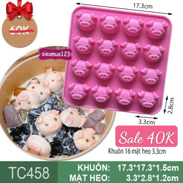 Khuôn silicon trà sữa 16 mặt heo 3.3cm ( TC458 )