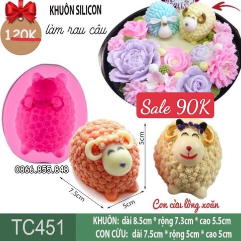 Khuôn silicon con cừu lông xoăn 7,5cm ( TC451 )